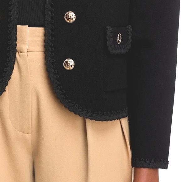 Sioni Black Faux Double Breasted Gold Button Front Short Jacket Evening Glam MD - Picture 3 of 14